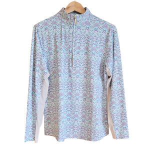 Cabana Life Algarve 1/4 Zip Sport Top Long Sleeve Blue Pattern Women's Large